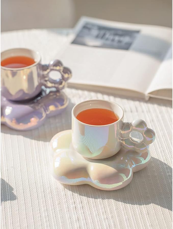 كوب قهوة سيراميك مع صحن