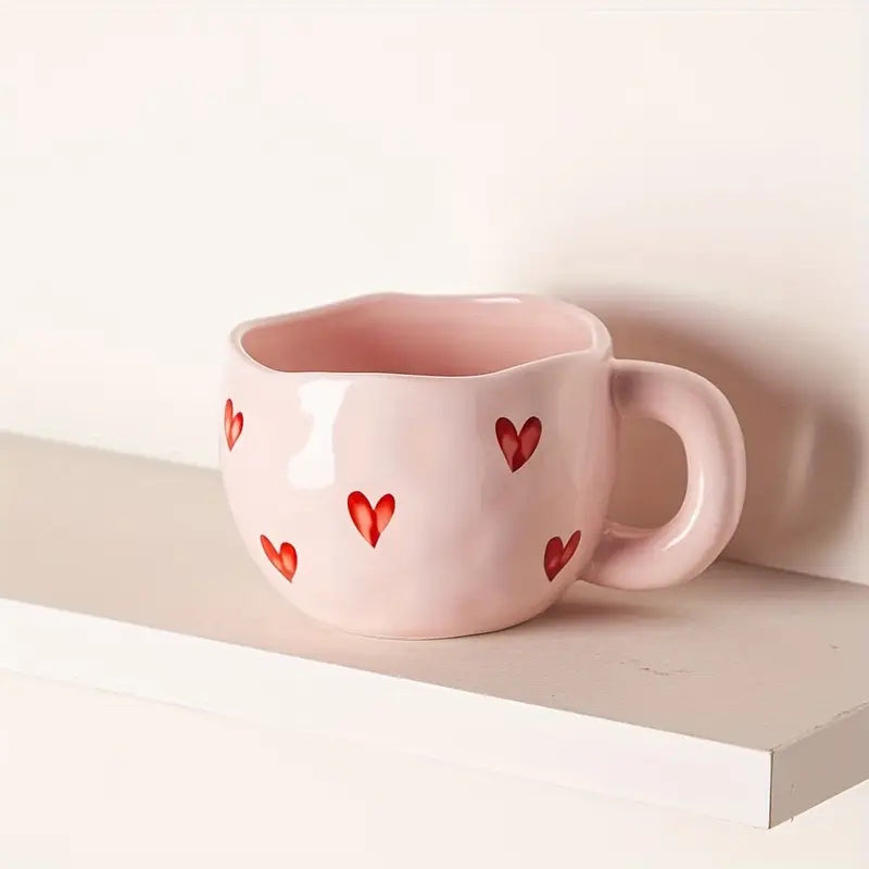 Ceramic Coffee Mug with Red Heart Design