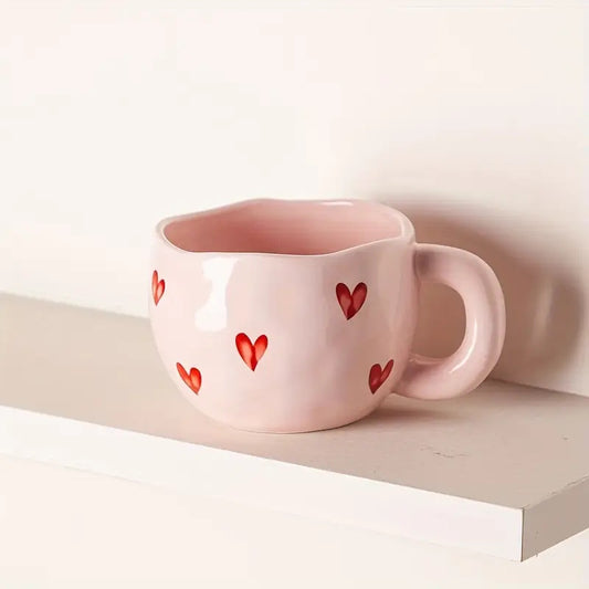 Ceramic Coffee Mug with Red Heart Design