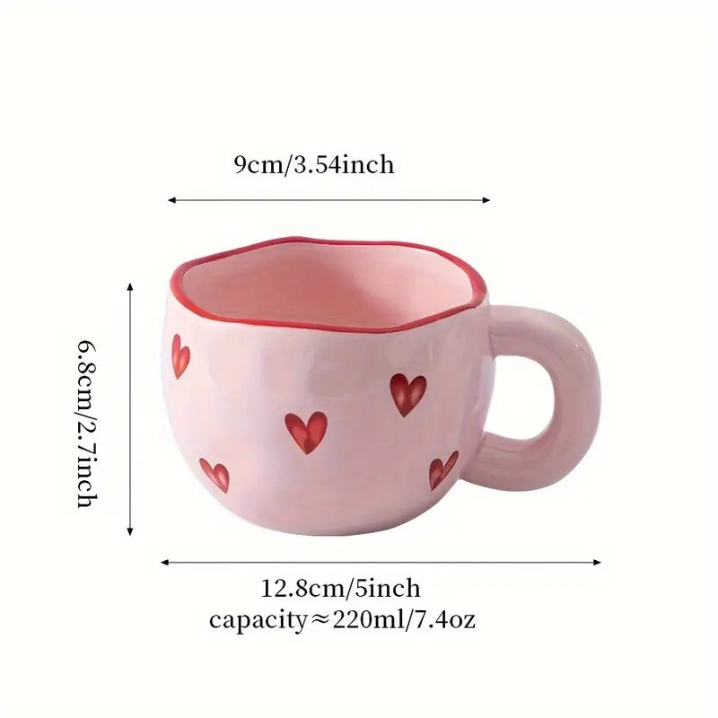 Ceramic Coffee Mug with Red Heart Design