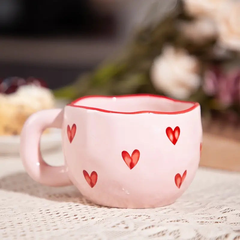 Ceramic Coffee Mug with Red Heart Design