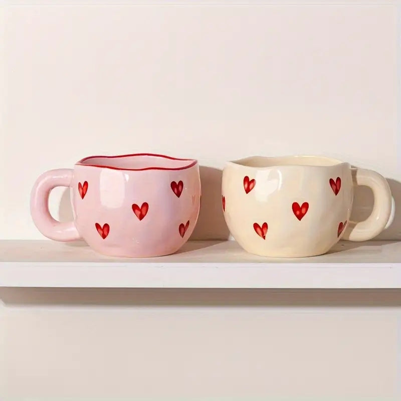 Ceramic Coffee Mug with Red Heart Design