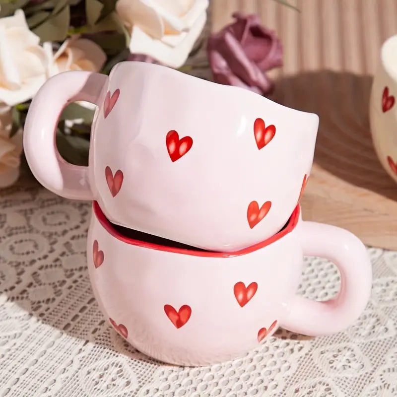 Ceramic Coffee Mug with Red Heart Design