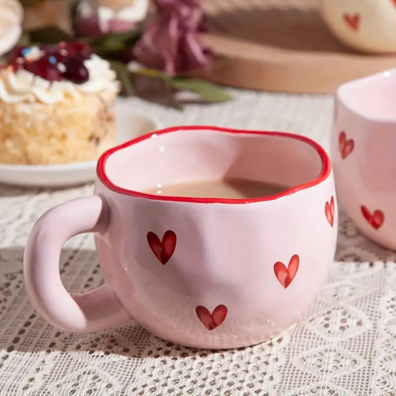 Ceramic Coffee Mug with Red Heart Design