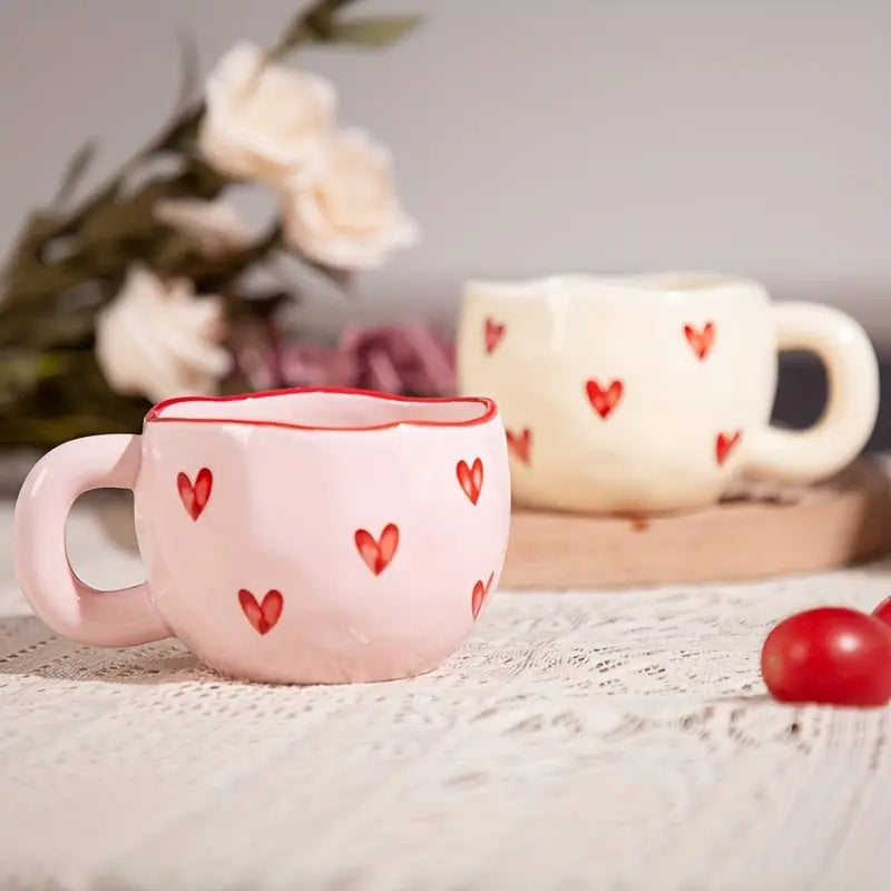 Ceramic Coffee Mug with Red Heart Design